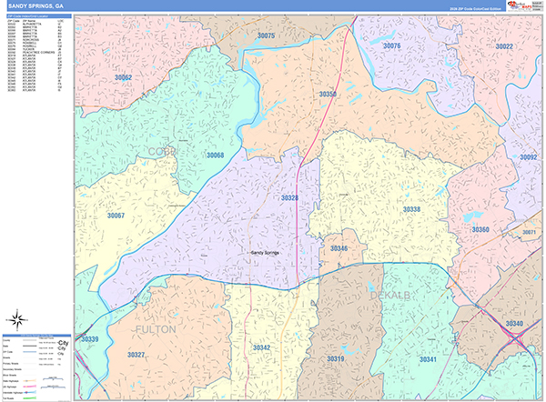 Sandy Springs City Wall Map Color Cast Style